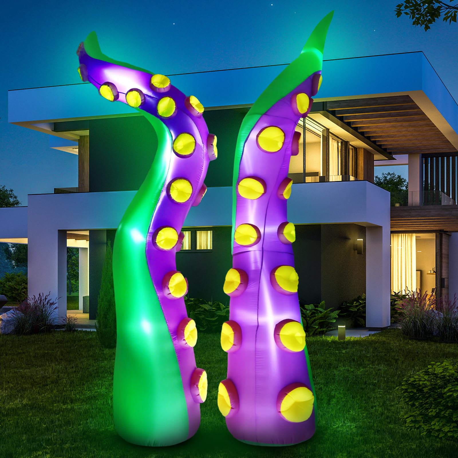 Photo 1 of Leyndo 2 Pack 12 ft Giant Halloween Inflatable Octopus Tentacles, Lighted LED Inflatable Octopus Tentacles Window Breakout Props for Outdoor Yard Garden Lawn Party Decorations
