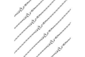 stino 7 Pack No Tarnish Stainless Steel Chains for Jewelry Making, Bulk Silver Necklace, Figaro, Snake, Rope, Rolo, Box, satellite