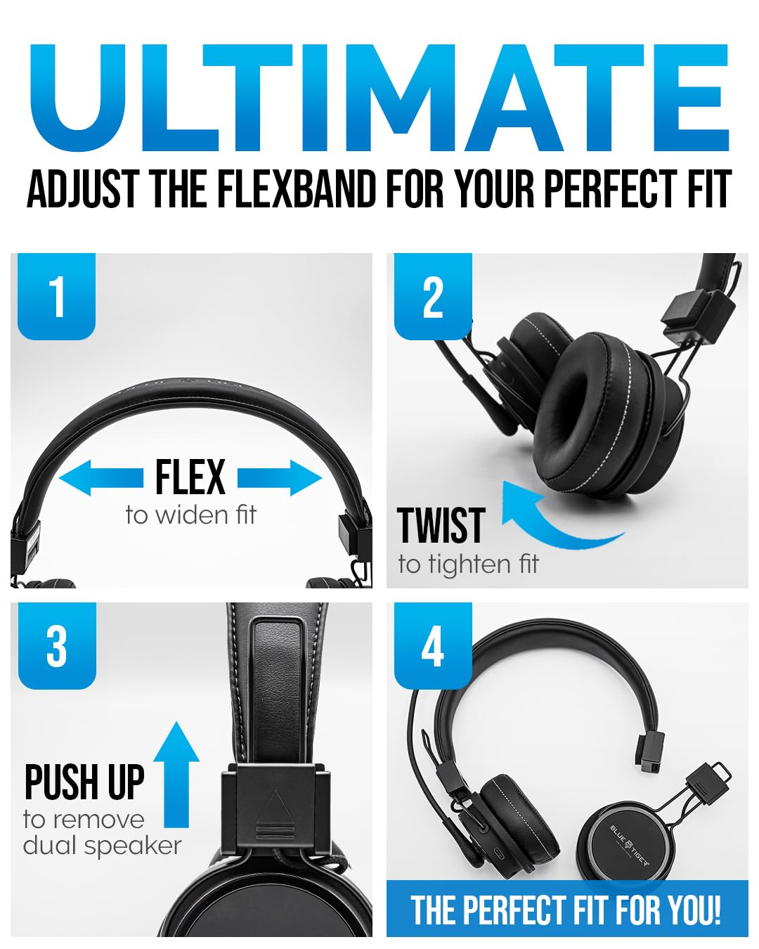 Blue Tiger Premium Elite Ultimate Single and Dual Ear 2-in-1 Bluetooth Headset – Professional Noise Cancellation Head Set with Microphone – USB-C Fast Charge & Long Battery Life