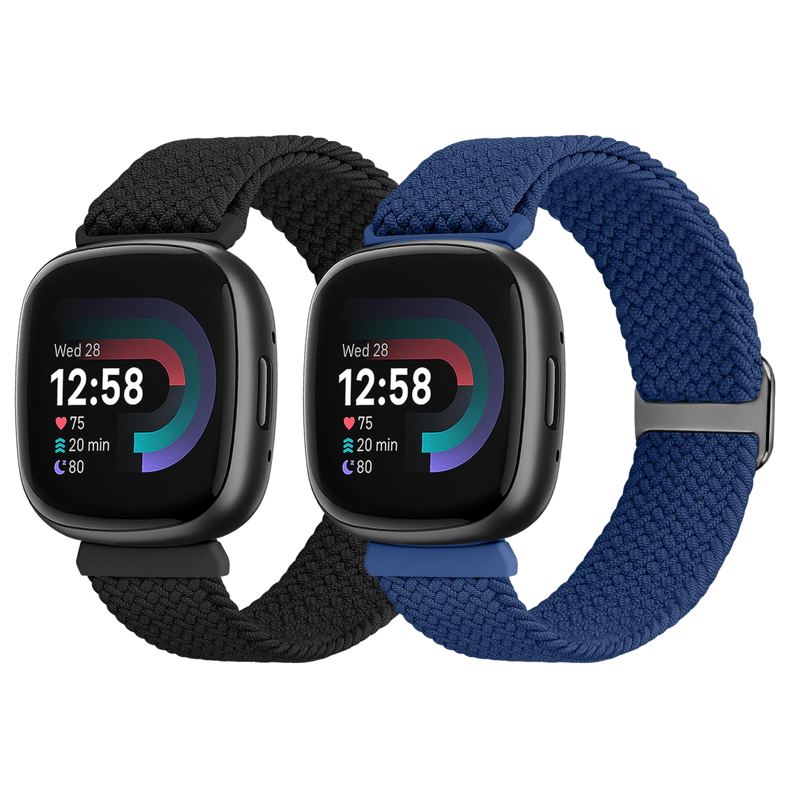 SHIJZWD 2-Pack Elastic Braided Straps Compatible With Fitbit Versa 4/3, Sense 2/1 - Adjustable Stretchy Nylon Replacement Band — image 1