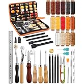 BUTUZE Leather Working Tools, Practical Leather Craft Kit with Waxed Thread Groover Awl Stitching Punch Hole for Leathercraft Beginner or Adults Gifts