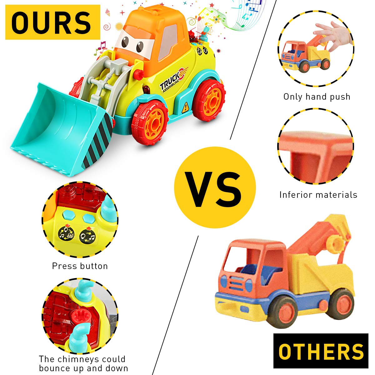 B07jvh3lqf Take Toys 車トラック構造ブルドーザ玩具 男の子と女の子 Stem玩具 サウンド ライト ドリルツール 自分だけのカーキットを組み立て 子供の年齢3歳以上 Diy組み立てブルドーザートイ Apart 大工さん 超歓迎