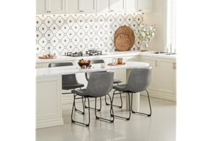 Aowos Dining Chairs Set of 4, 18 Inch Modern Armless Dining Chair with Back, Faux Leather Kitchen Dining Room Chair with Metal Legs for Home, Bistro Coffee Shops (Gray)