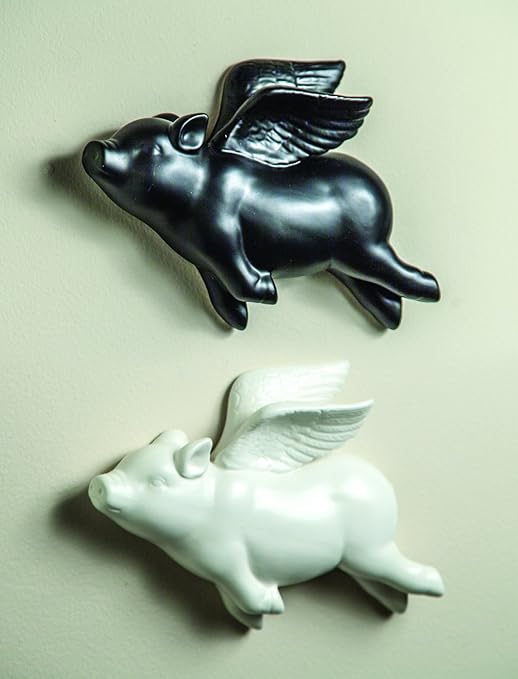 MW Ceramic Flying Pig Wall Decor Set of2 8.5X6X2 Home