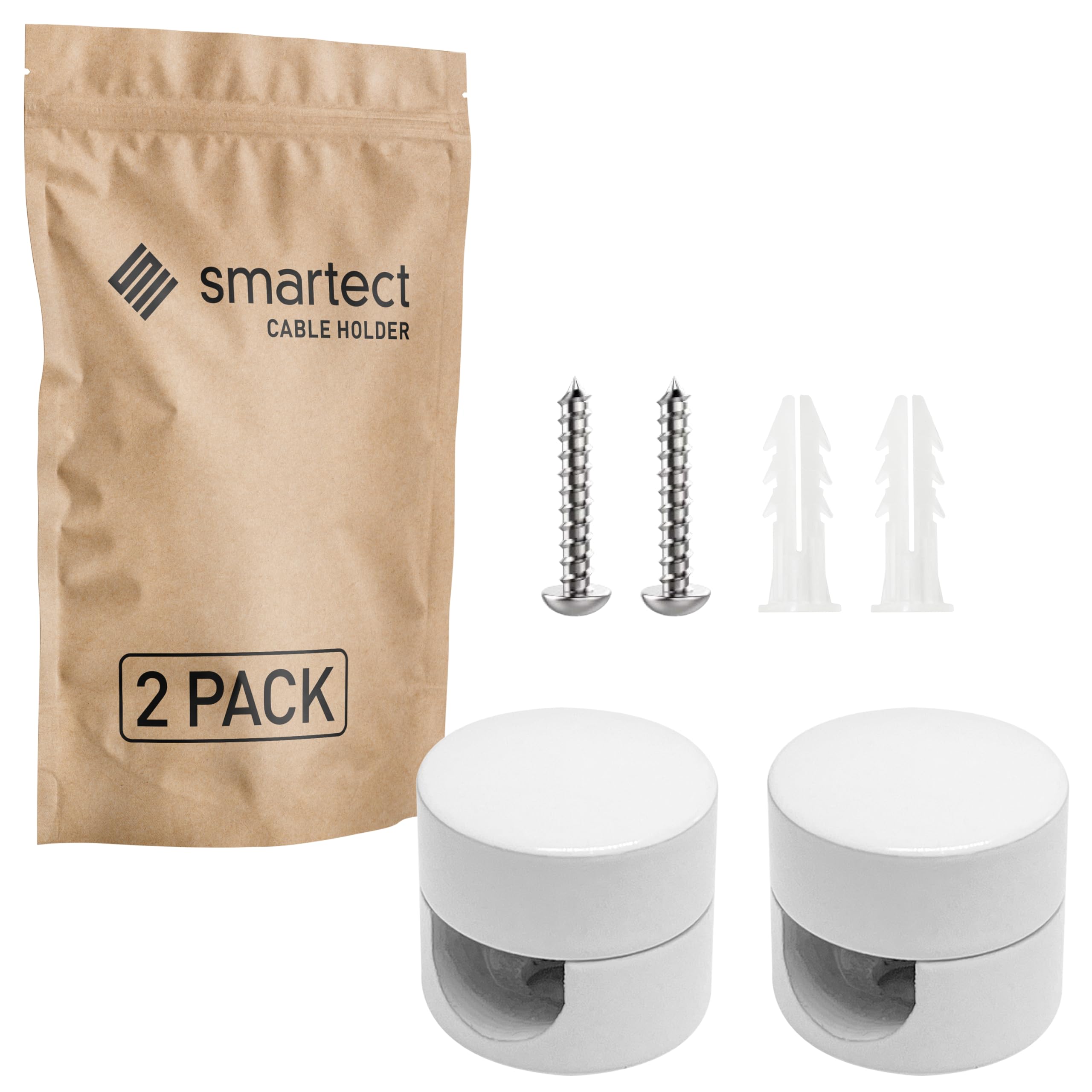 smartect Aluminium Wall and Ceiling Pins [2 Pieces, White] Cable Decentralizer with wall Plugs and Screws Included, Ceiling Light Hook for Your DIY Project