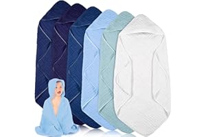 Peryiter 6 Pcs Muslin Hooded Baby Towels, 32"x 32" Cotton Newborn Bath Towel Muslin Infant Baby Blankets Absorbent Unisex Newborn Registry Gift Essentials for Girls Boys (Blue)