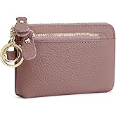 SENDEFN Women's Small Wristlet Coin Pouch Genuine Leather 3 Zippers Purse with Keychain