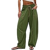 Burtell Summer Casual Wide Leg Pants for Women Drawstring Baggy Barrel Sweatpants High Waist Palazzo Lounge Pant with Pockets