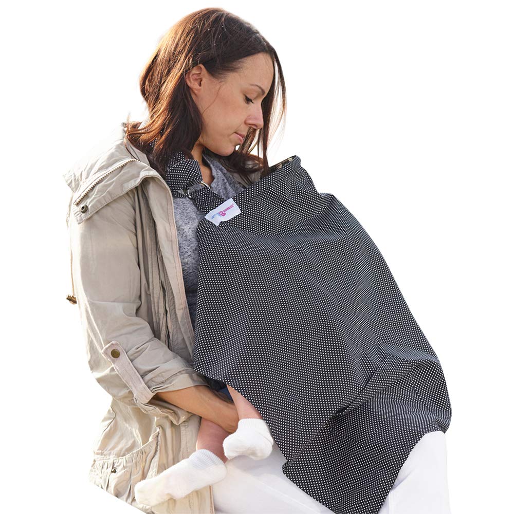 Breastfeeding Cover with Pockets - Soft and Breathable Nursing Cover Breastfeeding - Breast Feeding Coverall (Black)
