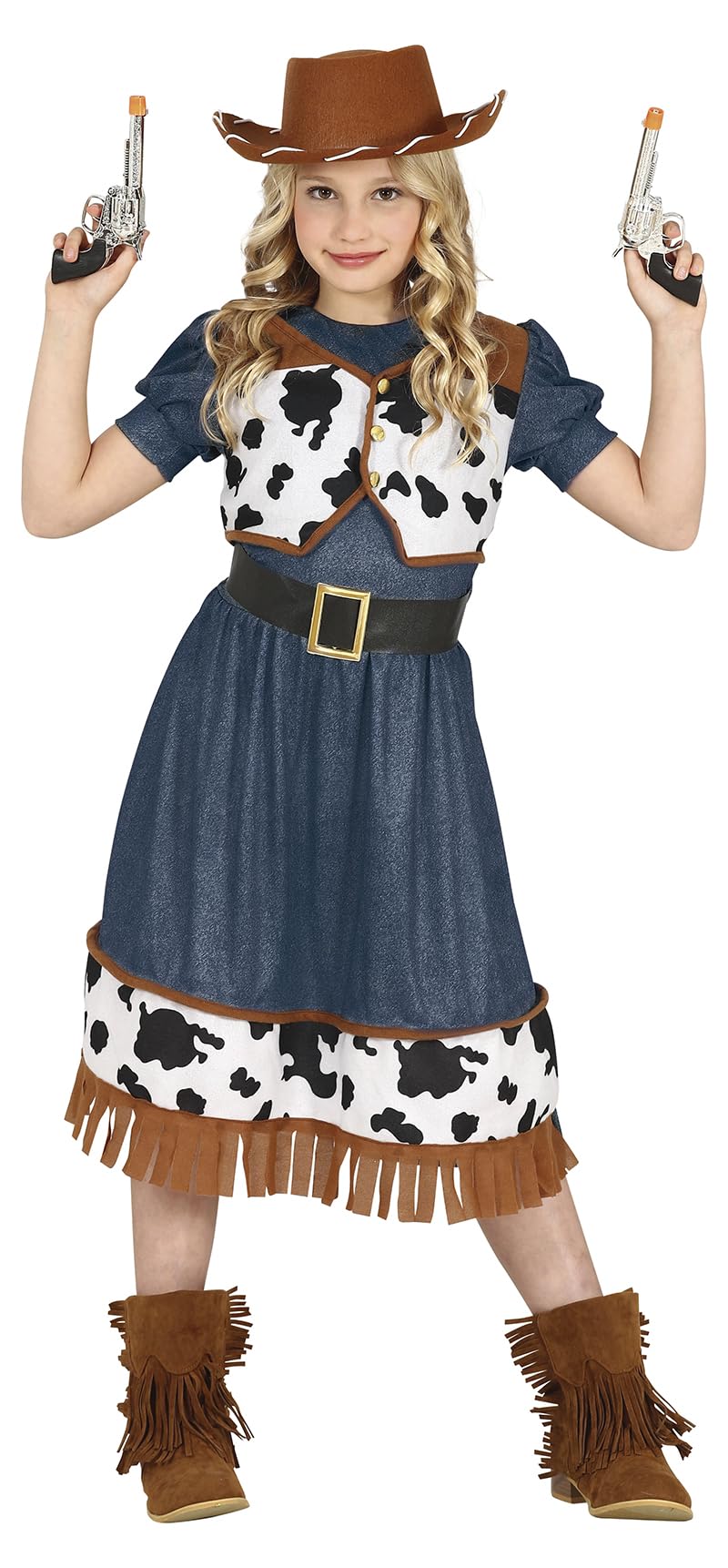 FIESTAS GUIRCA Cowgirl Fancy Dress Costume - Wild Wild West Attire with Dress and Vest for Children 3-4 Years