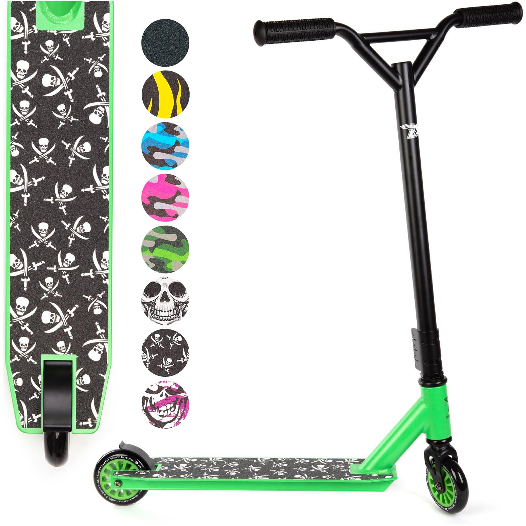Land Surfer Stunt Scooter Black with Green trim and Small Skulls