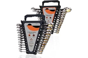 SUZUME 24 PCS SAE and Metric Ratcheting Wrench Set (1/4" - 7/8" & 8-19mm) 15K+ Cycle Locked Gears 72T Cr-V Steel Combination Wrench Sets with Organize Box for Tight Engine Bays Industrial Maintenance