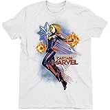 Captain Marvel Flying Galactic Shine Men's White T-Shirt
