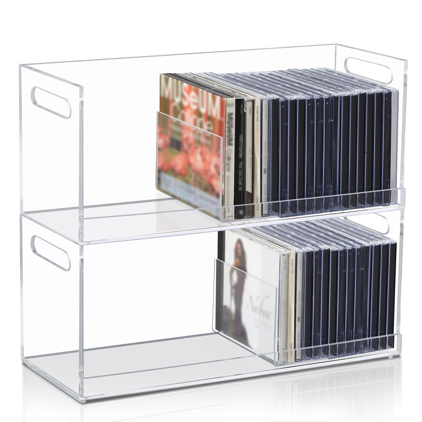 Photo 1 of CroBlissful 2 Pcs Acrylic Cd Storage Box, Clear Acrylic Stackable Cd Holder Racks with Cutout Carrying Handles, Organizer Shelf for Media, Movie Cases, Dvds Organizer