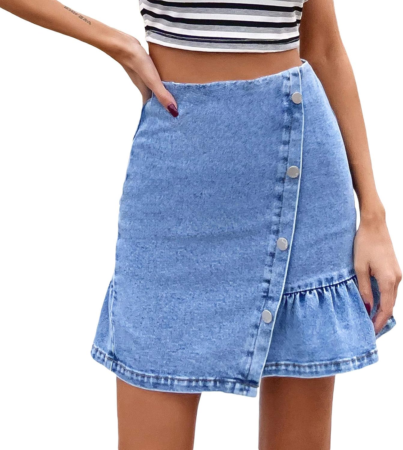 Amazon.com: Women High Waist Mini Denim Skirt Y2K Slim A-line Pleated ...