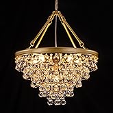 Wellmet Modern Crystal Chandeliers, 6 Lights Farmhouse Chandeliers for Dining Room, Gold Ceiling Light Fixture for Foyer, Bed