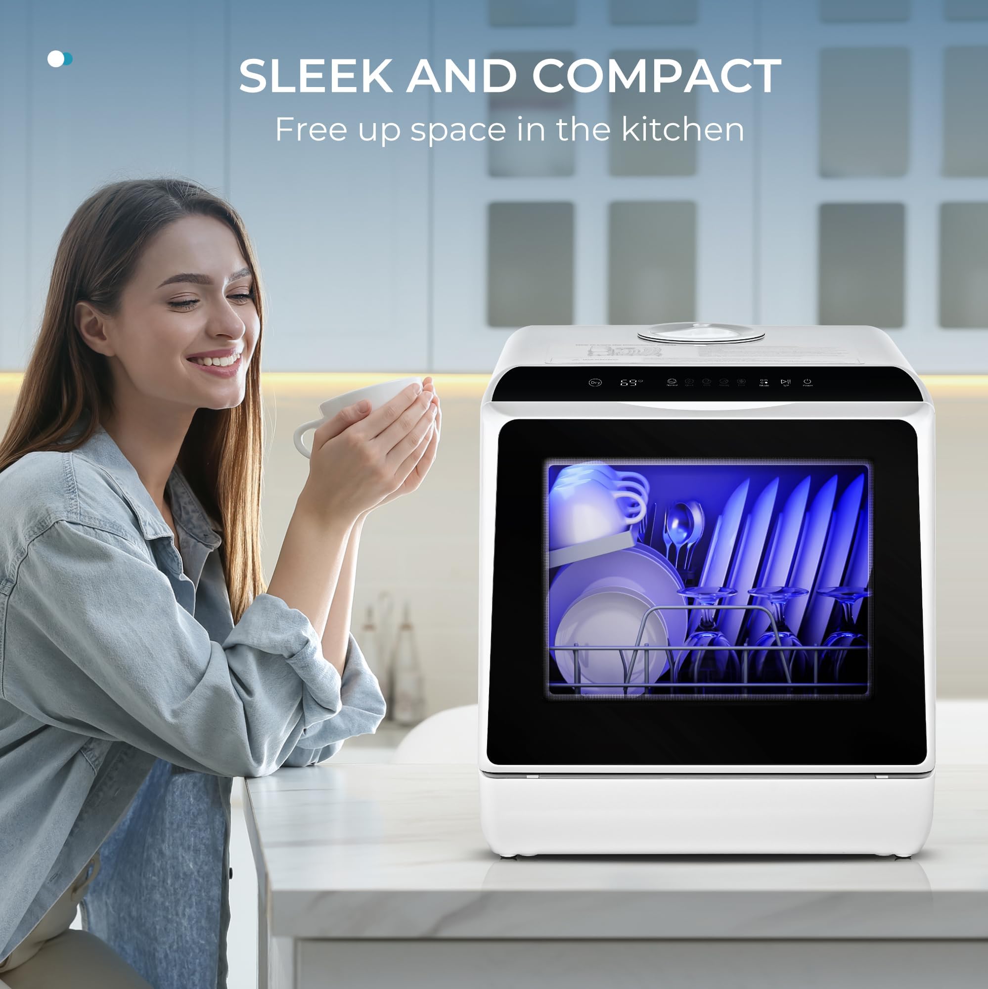 EUHOMY Countertop Dishwasher Portable with 6 Programs, 5L Built-in Water Tank for Apartments & RV, 167℉ High-Temp, No Hookup Needed, Mini Dishwasher with Baby Care, Air Dry/Quick/ECO/Fruit/Normal Mode