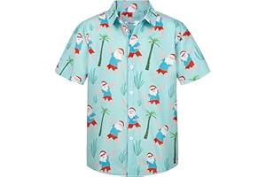 Yoimira Hawaiian Shirts for Boys, Button Down Short Sleeve Tropical Print, Kids Summer Beachwear Tops 7-14 Years