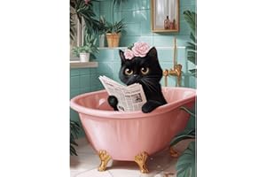 KEYIFA Cat Diamond Art Kits for Adults, DIY Diamond Painting Bathtub, Round Full Drill, 5D Crystal Embroidery Mosaic Picture,