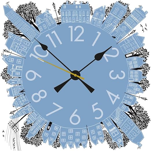 Mollymac Reloj De Pared 30 5 Cm Diseno De Casas Color Azul