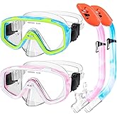 Kids Snorkel Set, Children Anti-Fog Diving Mask Swimming Goggles Dry Top Snorkel Equipment Snorkeling Packages Swimming Gear for Youth Boys Girls Age 5-10