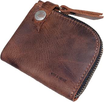 Hide & Drink Leather T-Shape Card Wallet - Handmade Full Grain Leather (Bourbon Brown)