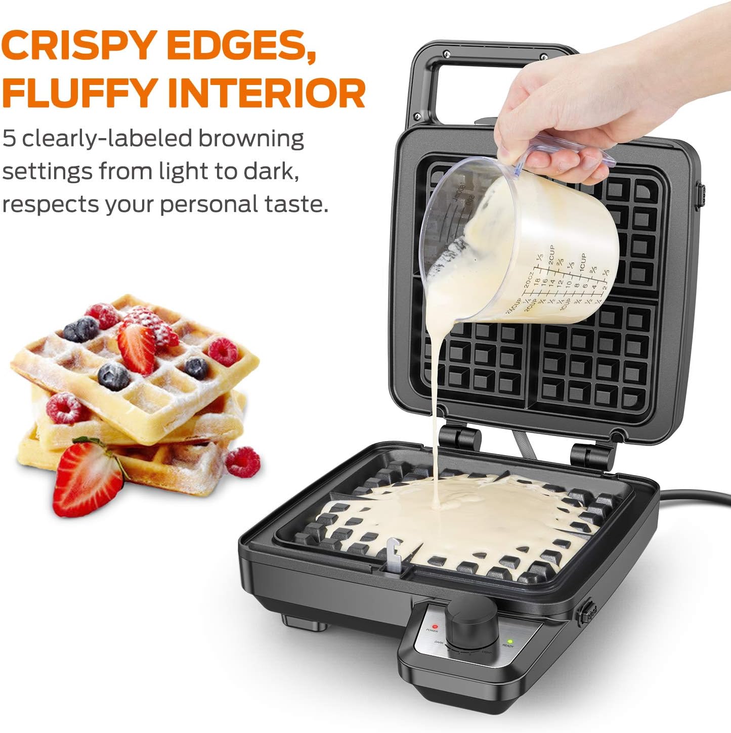 Elechomes Waffle Maker with Removable Plates, 4-Slice Belgian Waffle Iron, Anti-Overflow Nonstick Grids, Browning Control, Indicator Light, Compact Design, Recipes Included, Stainless Steel: Kitchen & Dining