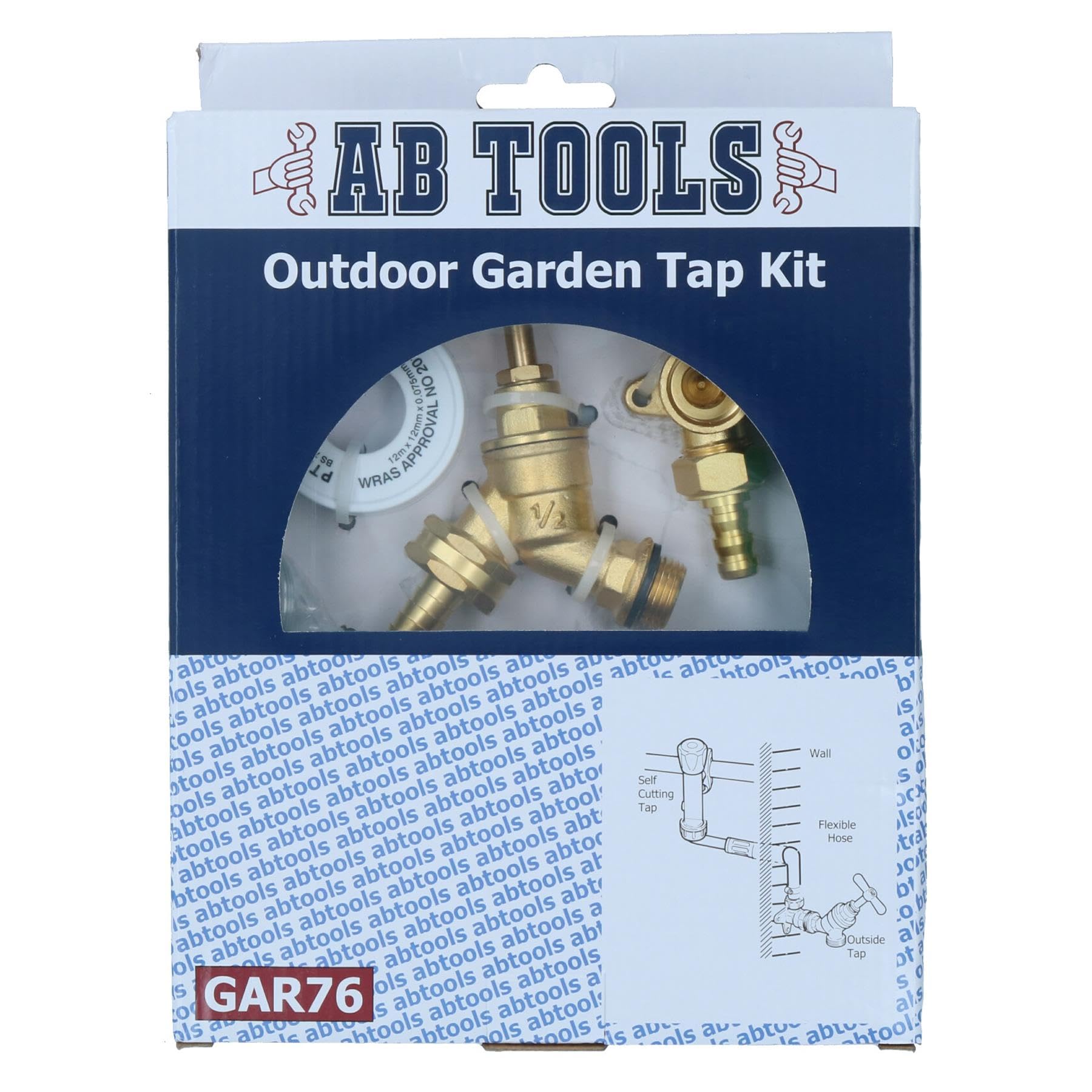 AB Tools Outdoor Tap Kit Brass Self Cut Tap Hose Pipe Garden Water Fittings Wall Mounted