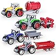 Tcvents 4 Pack Farm Tractor Toys, Die cast Tractor Toys with Trailers for Kids 3-5 Detachable Alloy Farm Tractors and Truck Toys for Toddlers Boys 3 4 5 6 7 8 Birthday Gift & Cake Toppers