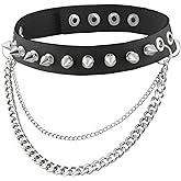 HZMAN Fashion Women Men Cool Punk Goth Metal Spike Studded Link Leather Collar Choker Necklace