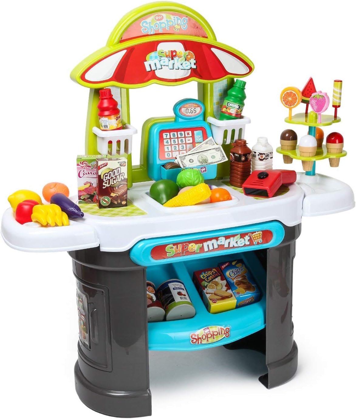 AASTHA ENTERPRISE Kids Role Pretend Playset Big Size Supermarket kit for Kids Toys with Shopping Cart and Sound Effects | Kitchen Set Kids Toys for Boys and Girls (Red)