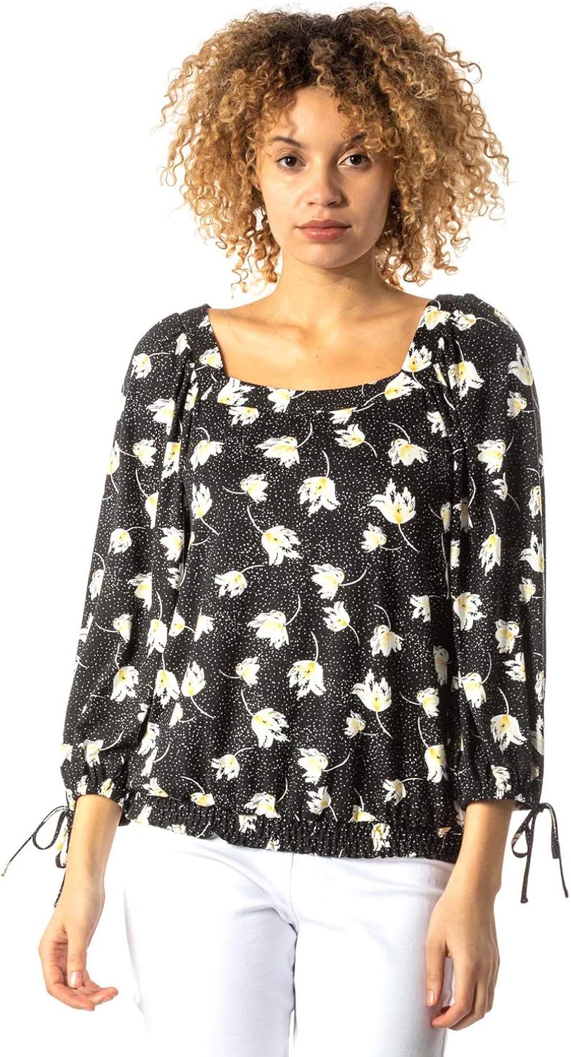 Roman Originals Womens Floral Spot Square Neck Top Ladies at Amazon
