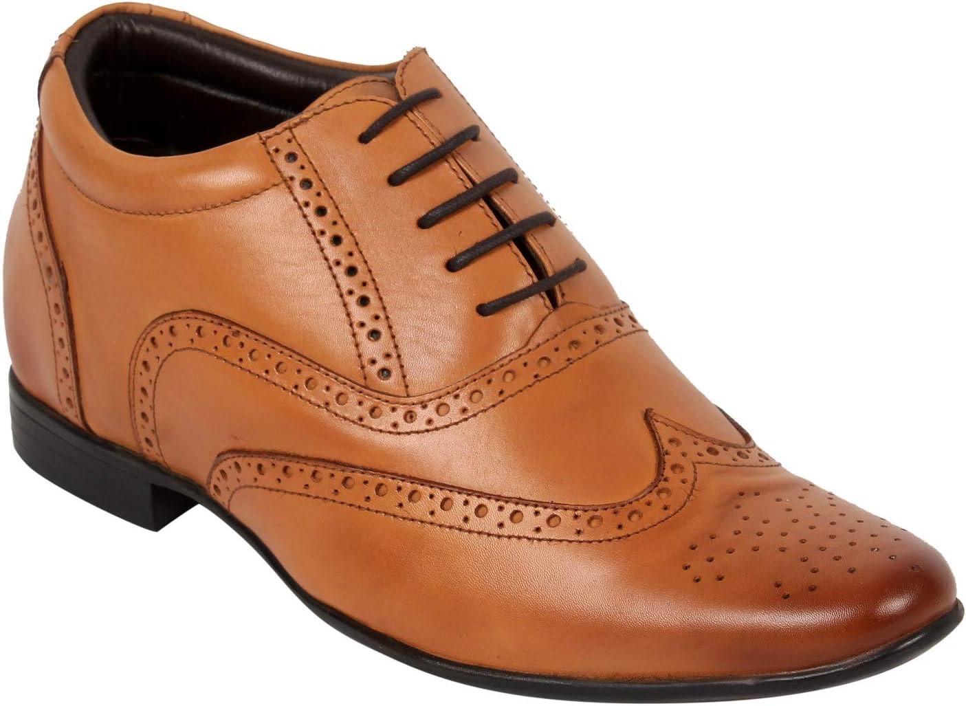 Celby Height Increasing Lace Up Brogue Style Tan Elevator Shoes for Men's
