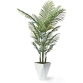 Artificial Palm Trees 6FT Tall Fake Palm Tree Indoor,Faux Tropical Areca Floor Plant with Tall White Planter, Fake Silk Plants in Pot for Home Office Living Room Bedroom Decor