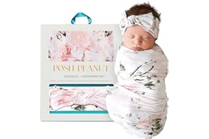 Posh Peanut Swaddle Blanket & Headband Set – Viscose from Bamboo Stretchy Baby Swaddle for Newborn Girls, Receiving Blanket or Nursing Cover