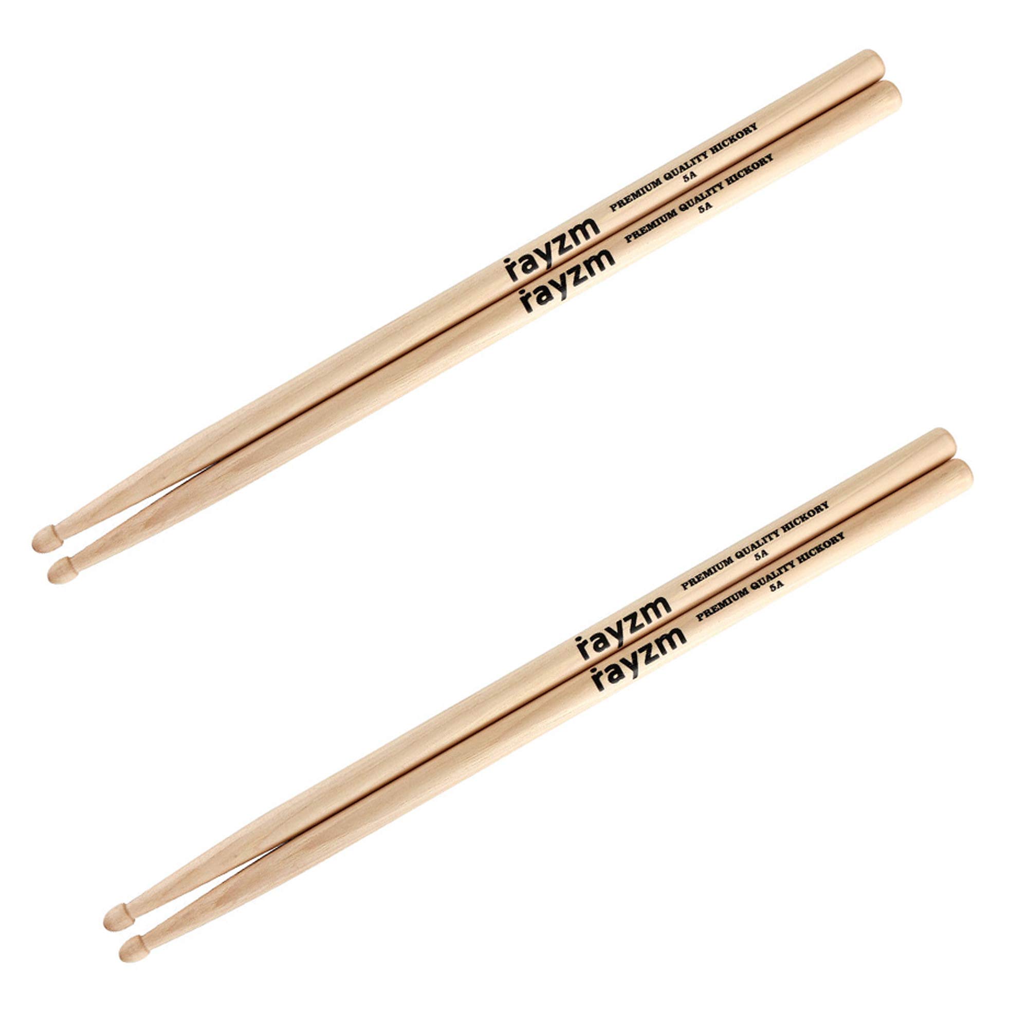 rayzm Drum Sticks 5A, Solid American Hickory Drumsticks/Beater Sticks, Wood Tips