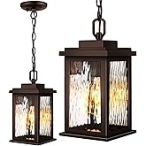 VIANlS Oil Rubbed Bronze Outdoor Pendant Light, 1 Pack Outdoor Chandelier for Porch, Hanging Outside Lights Lantern with Adju