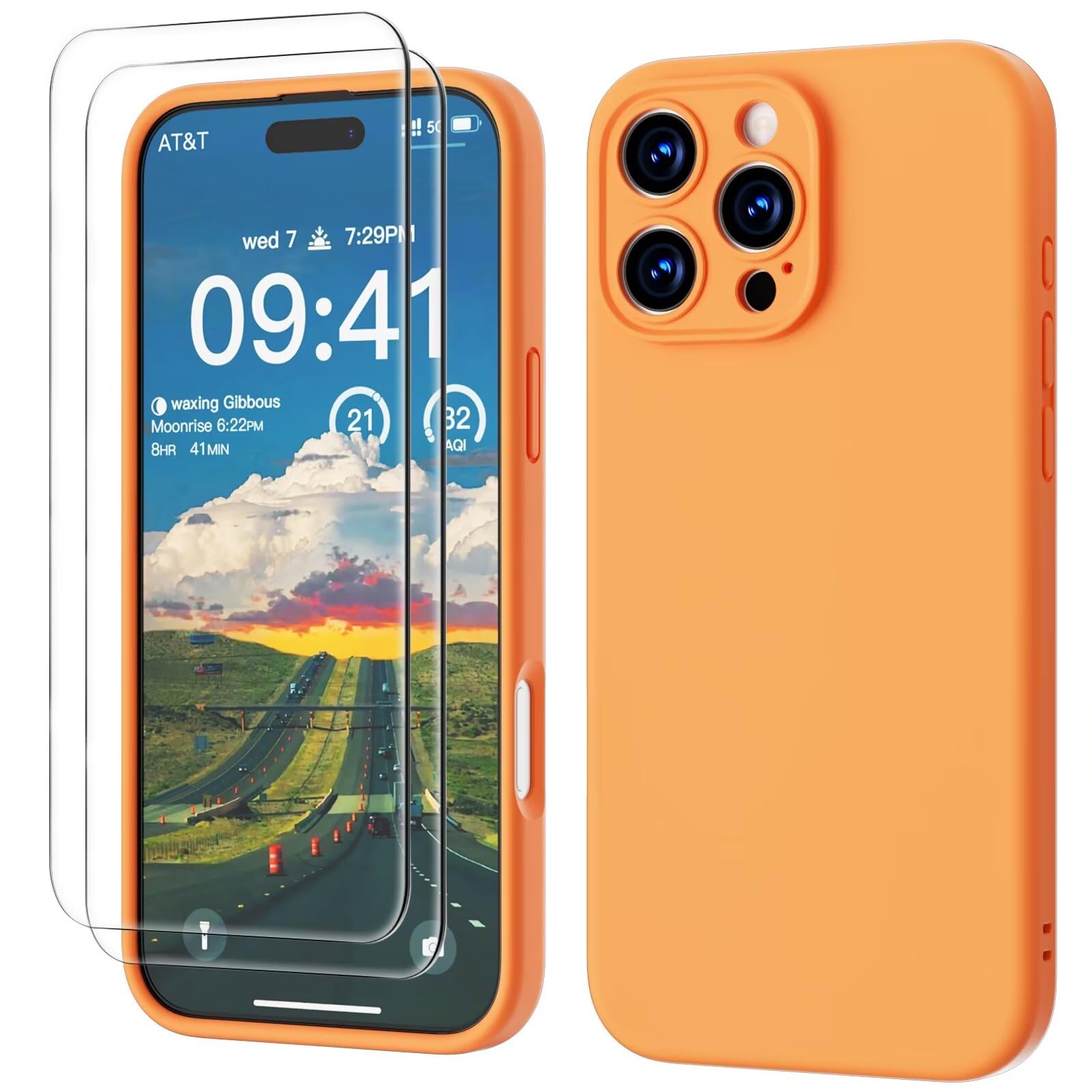 GOODVISH 3 IN 1 for iPhone 16 Pro Case 6.3 inch, Upgraded Camera Protection, 2X HD Screen Protector, Liquid Silicone Anti-Scratch Shockproof Gel Rubber Anti-Fingerprint Phone Case Cover, Orange