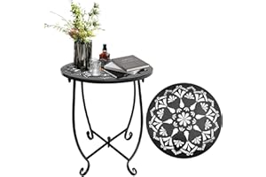 FASHION&COOL Patio Side Table, Weather Resistant Metal Side Table, Small Round Outdoor End Table Accent Side Table for Patio Yard Porch Balcony Garden Bedside Plant Stand Indoor Outdoor (H 17Inch) (1)