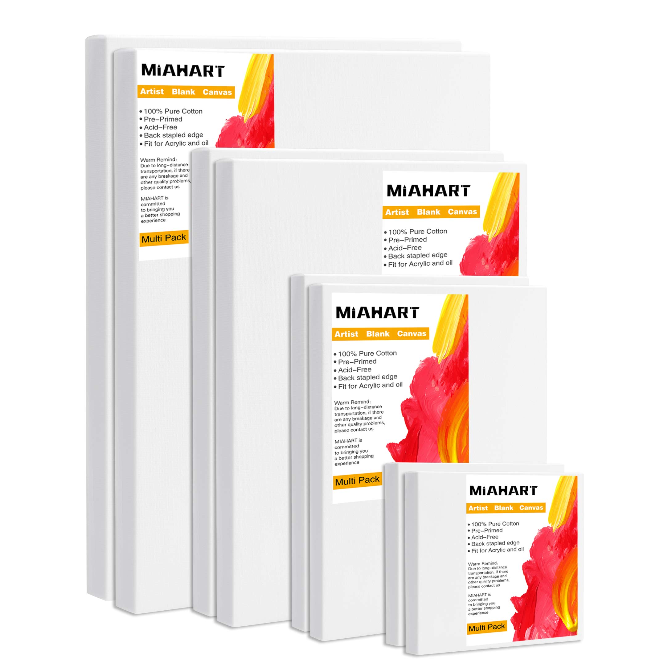 MIAHART 8 Pack Artist Blank Canvas Frame Stretcher Blank Pre-Stretched Canvas for Acrylic Oil Water Painting Board 30x40cm 20x30cm 15x20cm 10x10cm