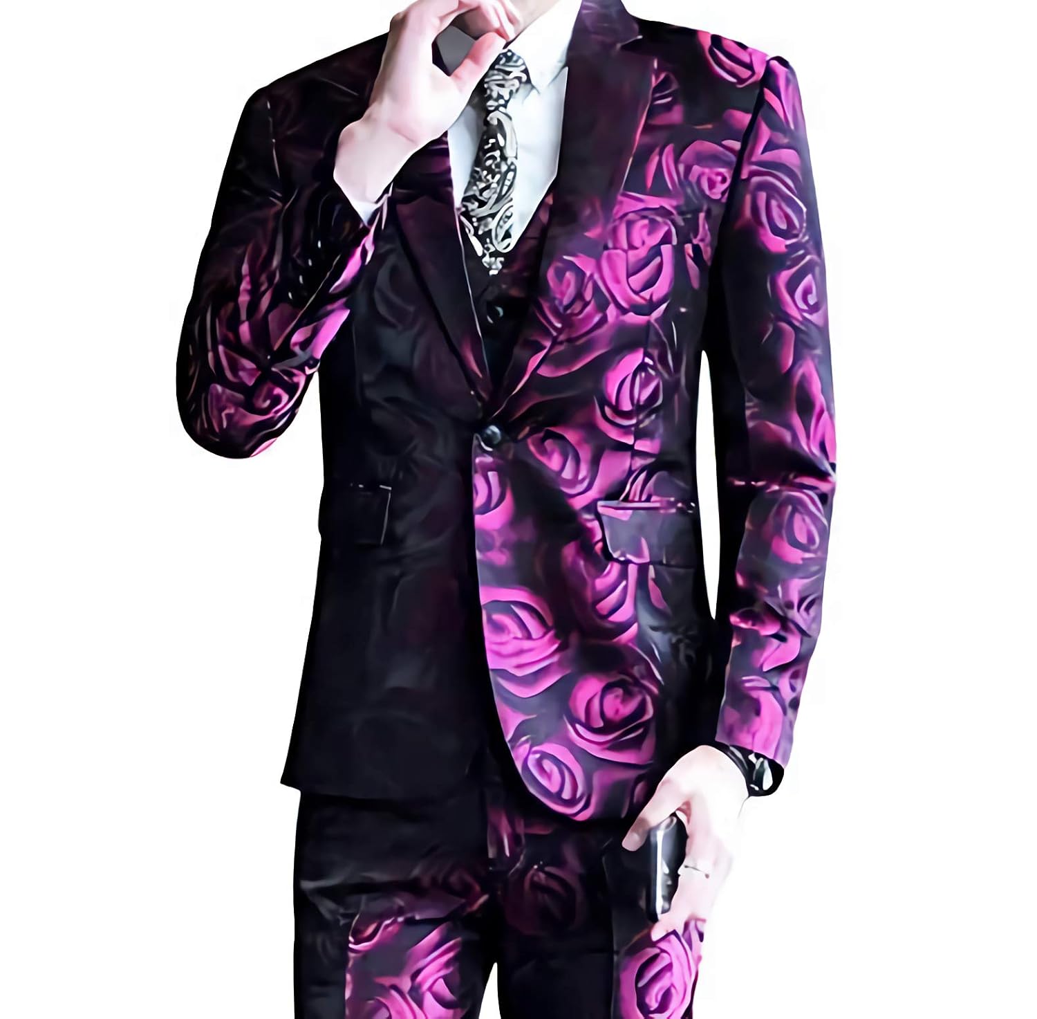 men's dress floral suit notched lapel slim fit stylish blazer dress suit