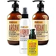 PURE NATURE Lux Spa Moroccan Argan Oil Shampoo and Conditioner Set, Heat Protectant Spray, Hair Serum with Keratin, Biotin, Rosemary & Castor Oil for Hair Protection, Repair and Shine (3 Count)