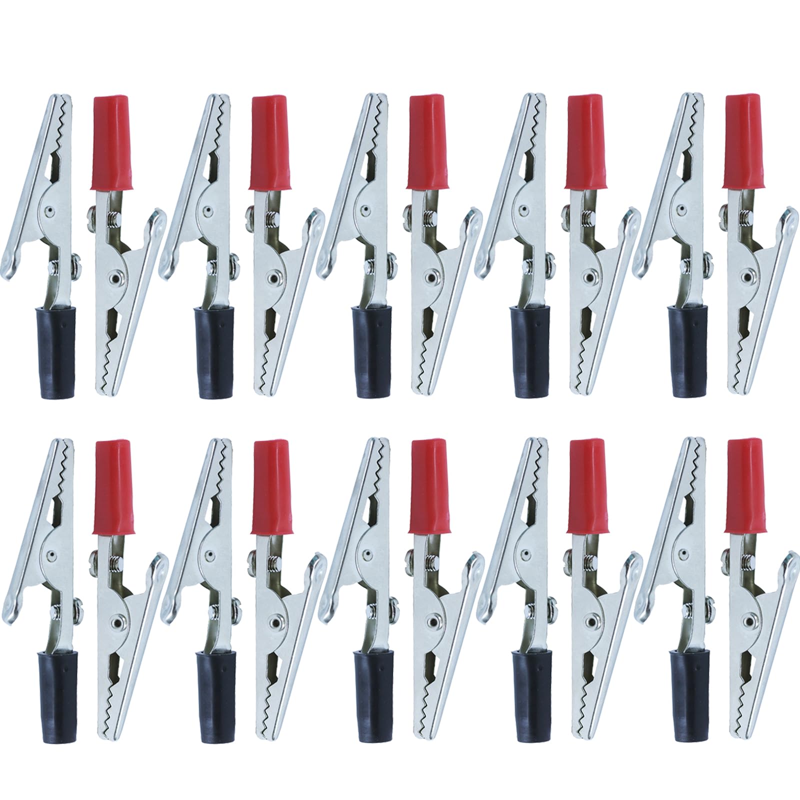20 Pcs Alligator Clips, 50mm Plastic Insulated PVC Handle Test Metal Crocodile Clips, Test Clips Spring Clamps for Cars Electrician Work, Red and Black