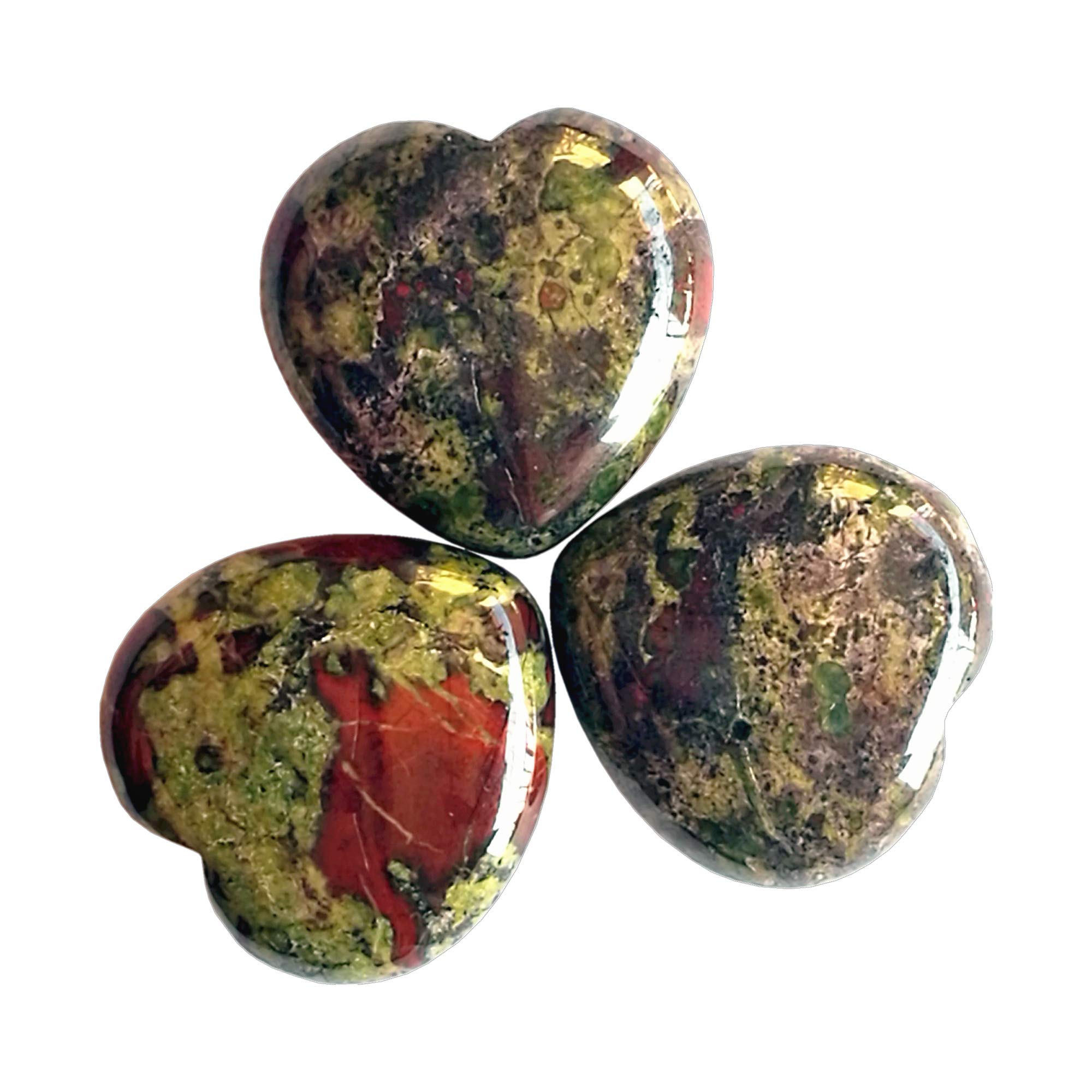 Manekieko 3 Pcs Natural Dragon Blood Jasper Pocket Palm Thumb Healing Crystal Heart Love Worry Stones,25mm Reiki Balancing Crystal and Healing Stones