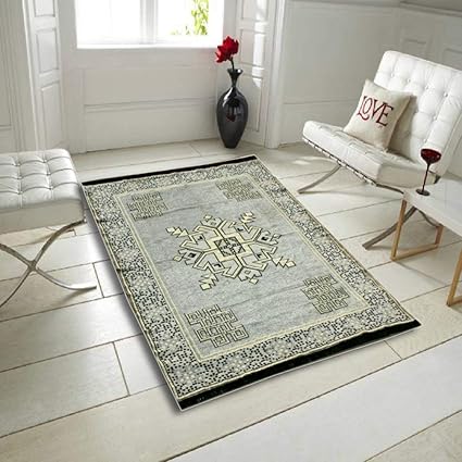 SANSEZZ Zeometric Ethnic Velvet Touch Abstract Chenille Carpet (5Feet X 7Feet) Multi