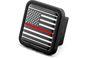 eVerHITCH Reflective US USA Flag Trailer Hitch Cover Plug Insert (Fits 2" Receivers, Black & Chrome Flag with Thin Red line)
