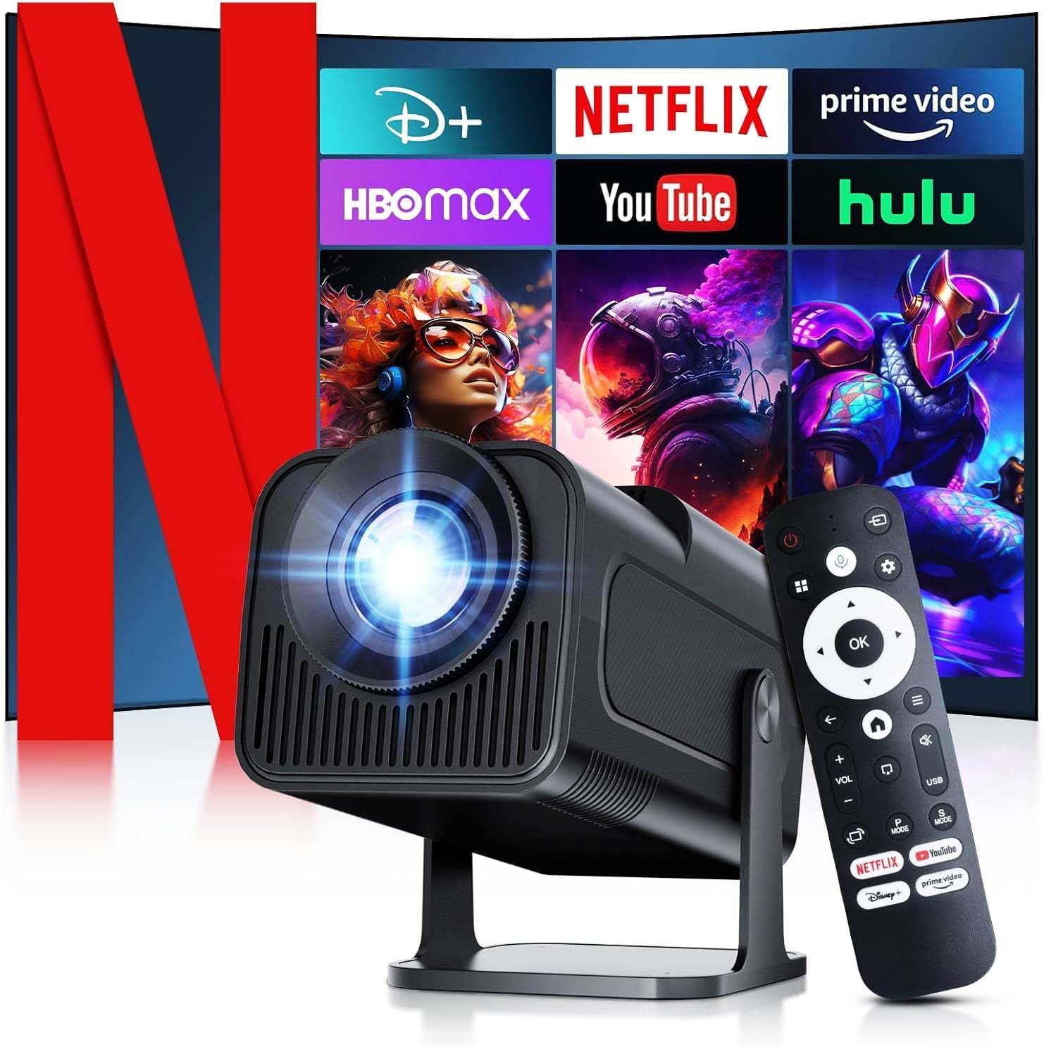 Photo 1 of [ 2025 Netflix Licensed ] 4K Projector with Wifi Bluetooth, Android 13 Smart Projector w Built-in Netflix/YouTube/PrimeVideo/D+, Auto Keystone, 1080P Native Mini Portable Projector for Outdoor Movies