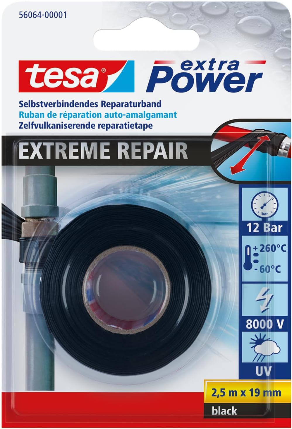 tesa Extra Power Extreme Repair Tape Self-Fusing Silicone 2.5 m Black