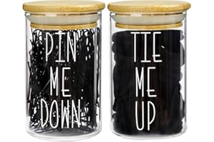 MOMEEMO Apothecary Jars with Lids for Bathroom Storage Organizer, Hair Tie Organizer & Bobby Pin Holder are Great for Bamboo Bathroom Accessories. (Hair Ties & Pins)