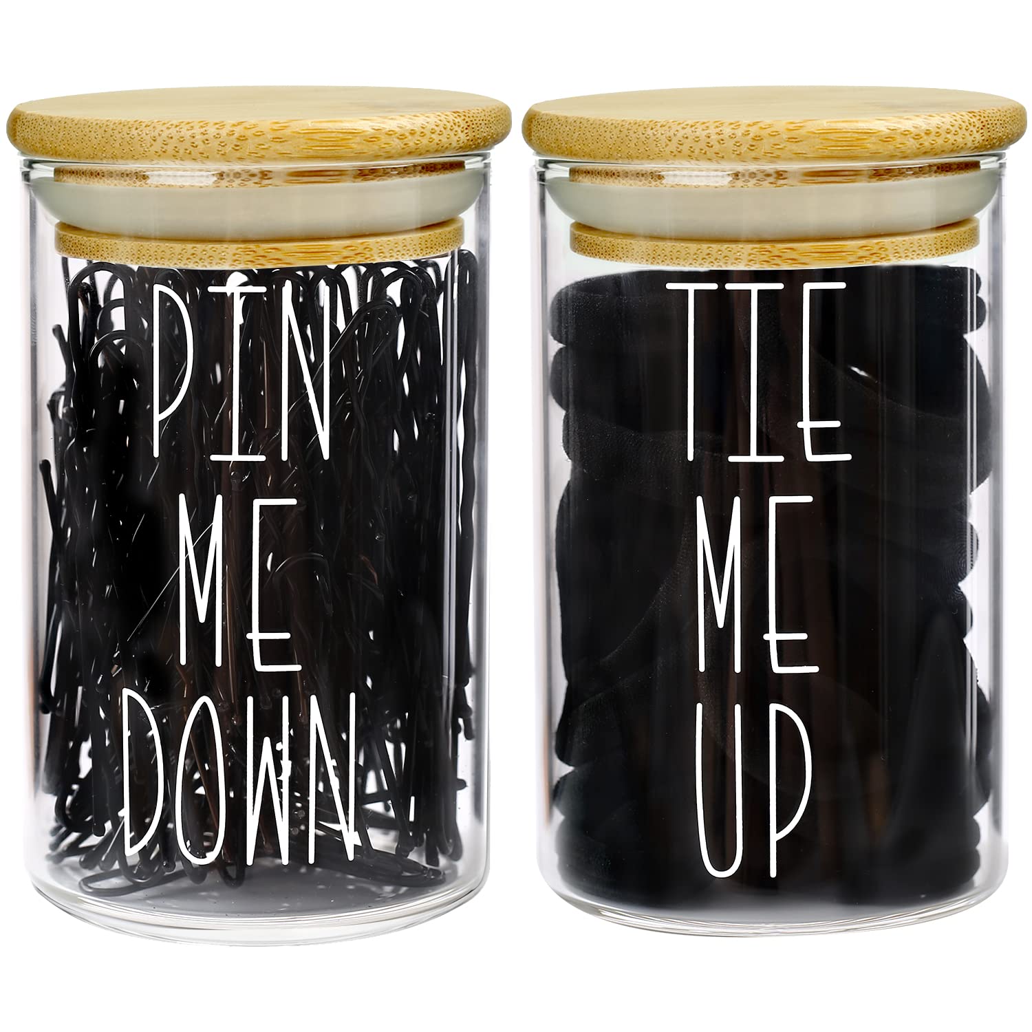 MOMEEMO Apothecary Jars with Lids for Organizing Hair Ties & Bobby Pins in Style